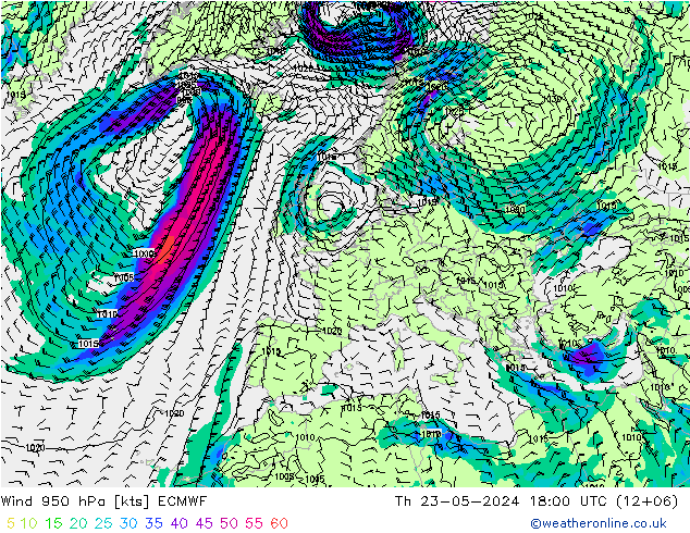 Rüzgar 950 hPa ECMWF Per 23.05.2024 18 UTC