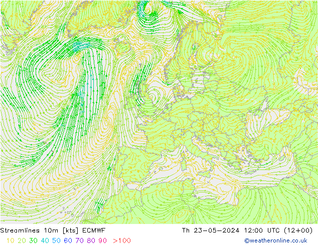 风 10m ECMWF 星期四 23.05.2024 12 UTC