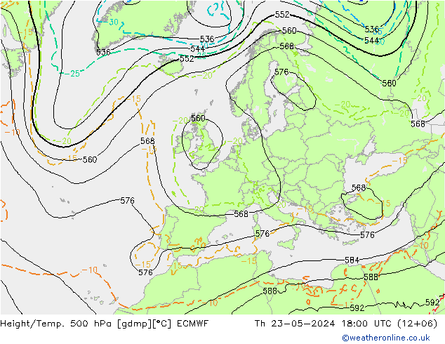 Yükseklik/Sıc. 500 hPa ECMWF Per 23.05.2024 18 UTC