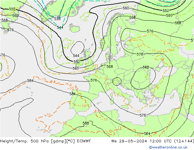 Z500/Rain (+SLP)/Z850 ECMWF We 29.05.2024 12 UTC