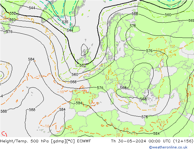 Z500/Rain (+SLP)/Z850 ECMWF Th 30.05.2024 00 UTC