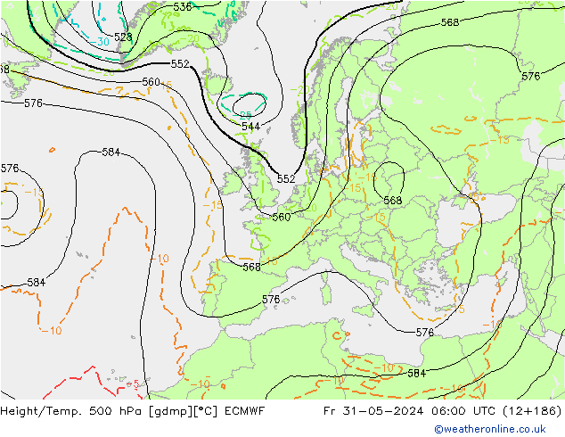 Z500/Rain (+SLP)/Z850 ECMWF Fr 31.05.2024 06 UTC