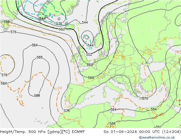 Height/Temp. 500 hPa ECMWF Sa 01.06.2024 00 UTC