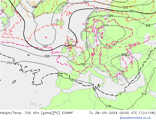 Geop./Temp. 700 hPa ECMWF mar 28.05.2024 00 UTC
