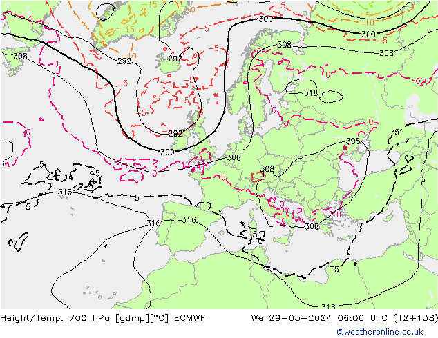 Hoogte/Temp. 700 hPa ECMWF wo 29.05.2024 06 UTC