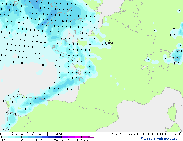 Precipitation (6h) ECMWF Ne 26.05.2024 00 UTC