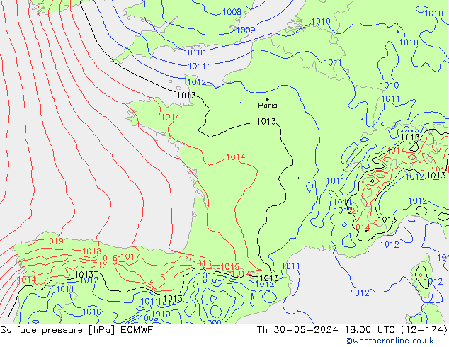 Pressione al suolo ECMWF gio 30.05.2024 18 UTC