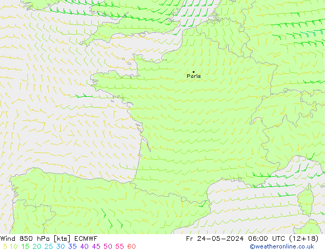 ветер 850 гПа ECMWF пт 24.05.2024 06 UTC