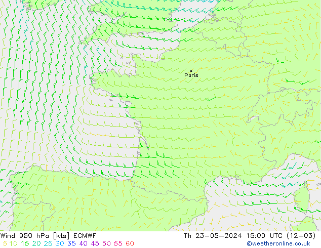 Wind 950 hPa ECMWF Do 23.05.2024 15 UTC