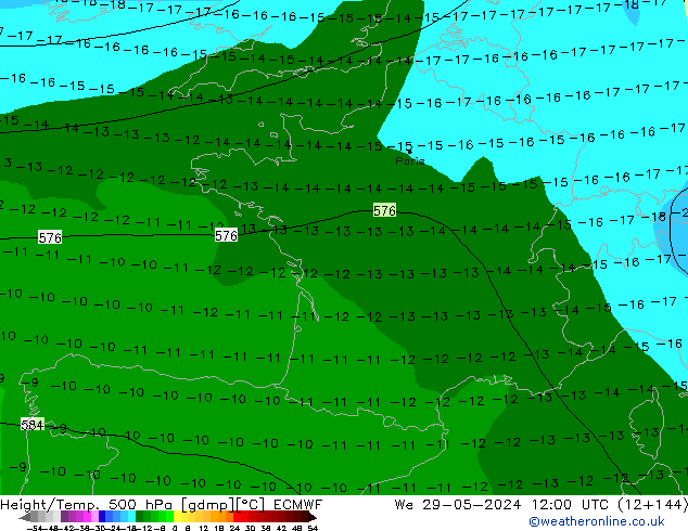 Z500/Rain (+SLP)/Z850 ECMWF mer 29.05.2024 12 UTC