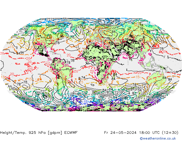 Height/Temp. 925 hPa ECMWF Sex 24.05.2024 18 UTC