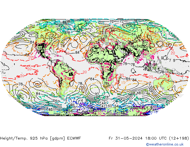Height/Temp. 925 hPa ECMWF Pá 31.05.2024 18 UTC