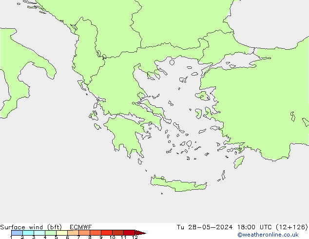 Vent 10 m (bft) ECMWF mar 28.05.2024 18 UTC