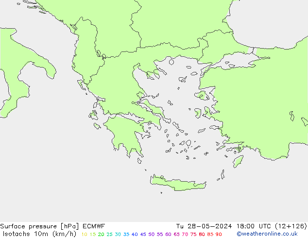 Isotachs (kph) ECMWF вт 28.05.2024 18 UTC