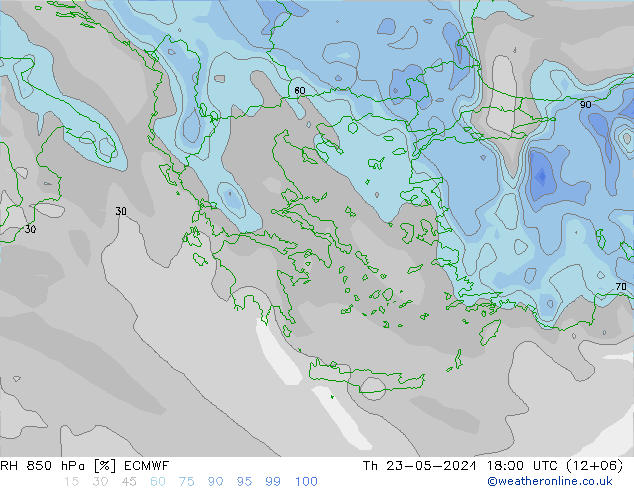 RH 850 hPa ECMWF Th 23.05.2024 18 UTC