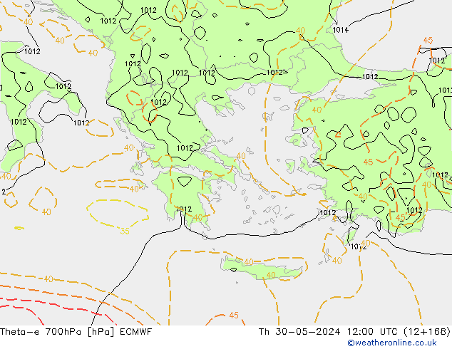 Theta-e 700hPa ECMWF Th 30.05.2024 12 UTC