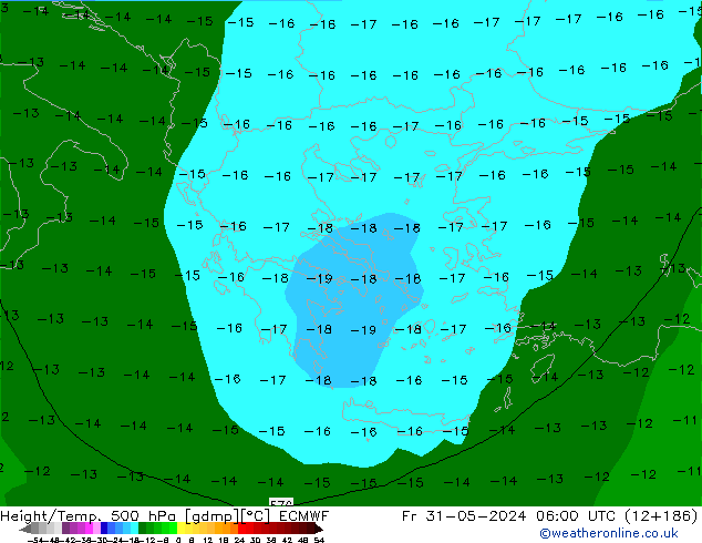 Hoogte/Temp. 500 hPa ECMWF vr 31.05.2024 06 UTC