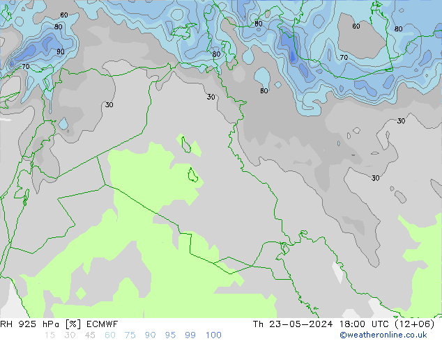 Humedad rel. 925hPa ECMWF jue 23.05.2024 18 UTC