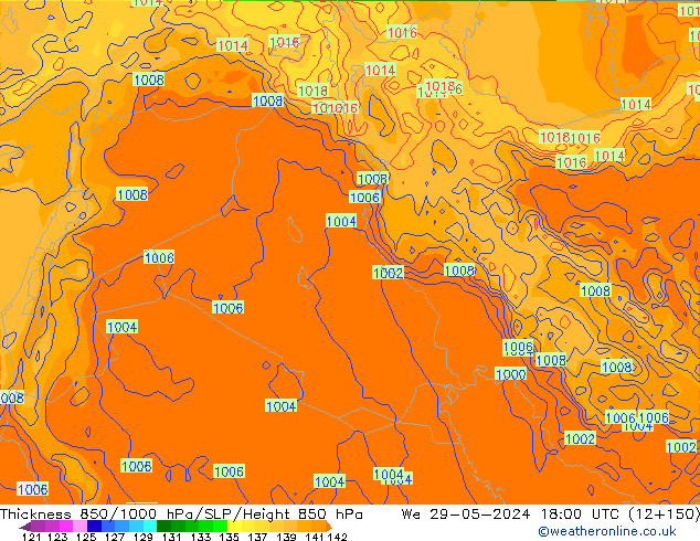 Thck 850-1000 hPa ECMWF  29.05.2024 18 UTC