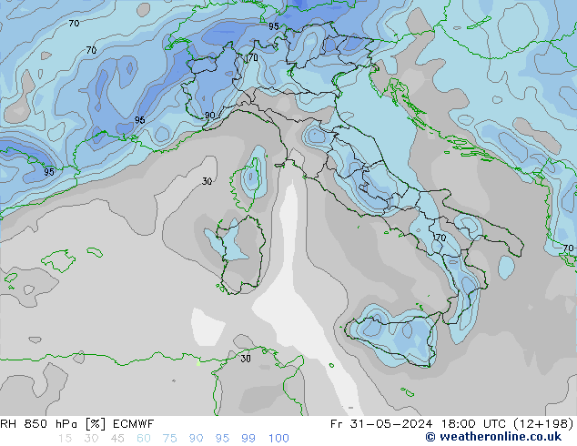 RH 850 hPa ECMWF ven 31.05.2024 18 UTC