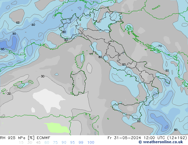 Humidité rel. 925 hPa ECMWF ven 31.05.2024 12 UTC