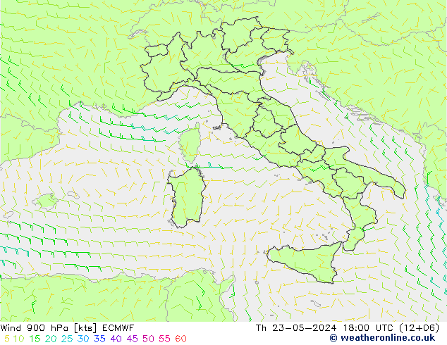 Wind 900 hPa ECMWF Čt 23.05.2024 18 UTC