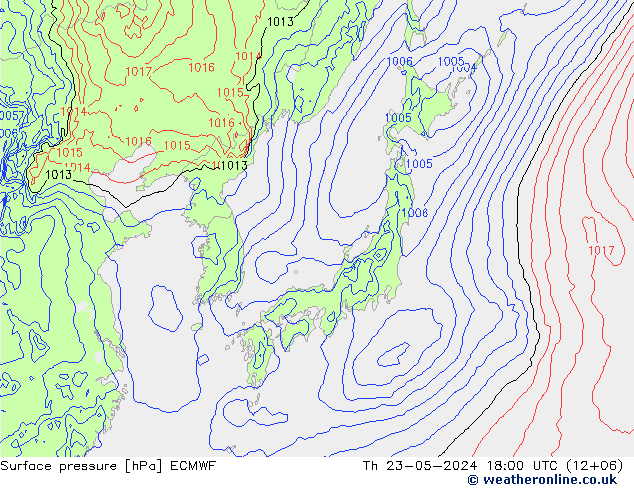 Atmosférický tlak ECMWF Čt 23.05.2024 18 UTC