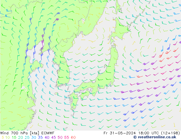 Wind 700 hPa ECMWF Fr 31.05.2024 18 UTC