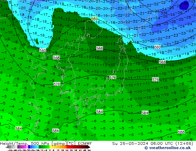 Geop./Temp. 500 hPa ECMWF dom 26.05.2024 06 UTC