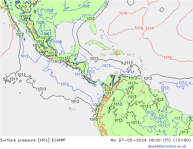 Presión superficial ECMWF lun 27.05.2024 06 UTC