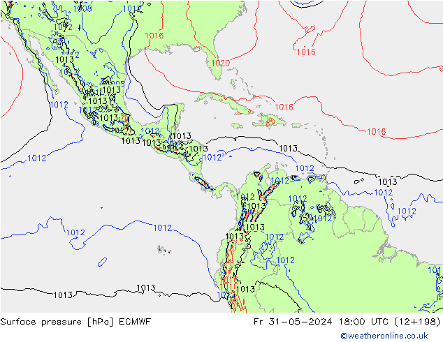 Presión superficial ECMWF vie 31.05.2024 18 UTC