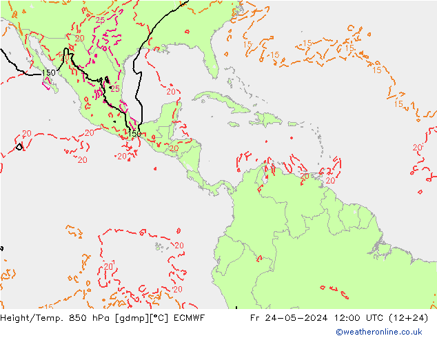 Geop./Temp. 850 hPa ECMWF vie 24.05.2024 12 UTC