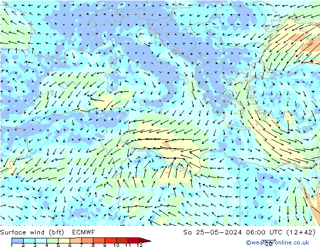 Wind 10 m (bft) ECMWF za 25.05.2024 06 UTC