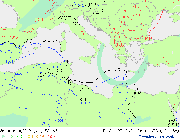 Jet Akımları/SLP ECMWF Cu 31.05.2024 06 UTC