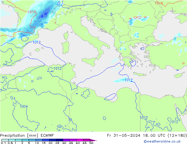 Srážky ECMWF Pá 31.05.2024 00 UTC