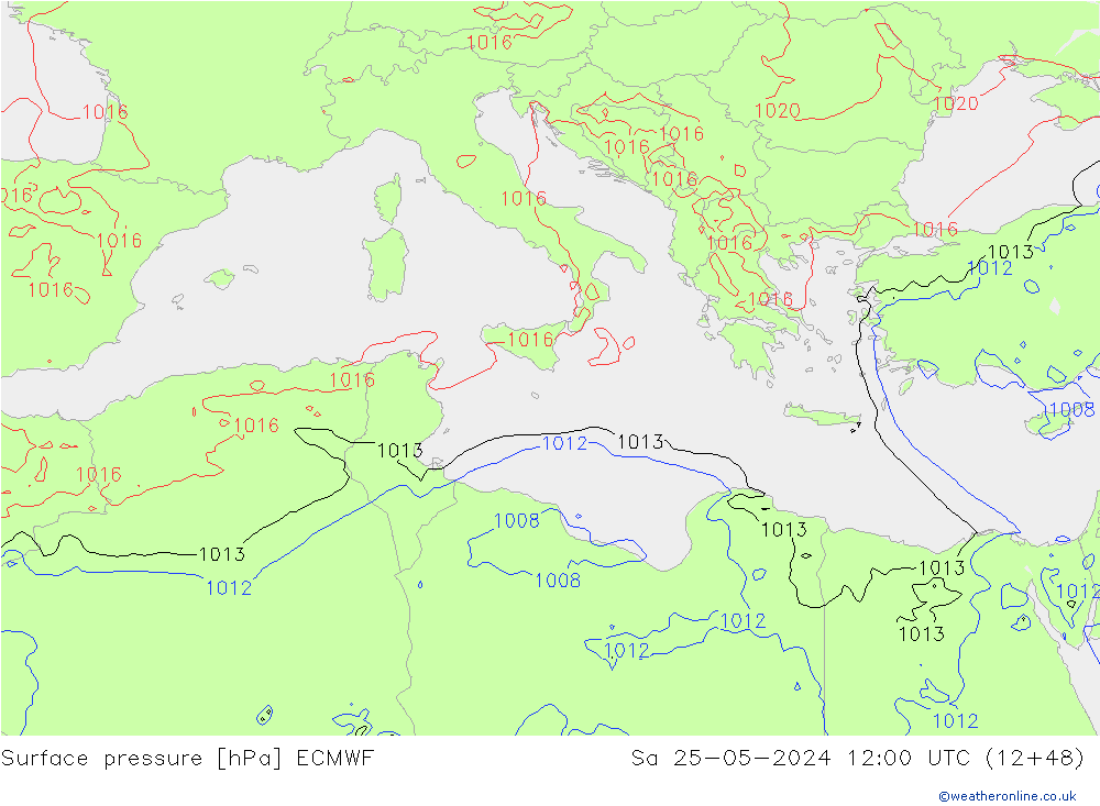 Bodendruck ECMWF Sa 25.05.2024 12 UTC