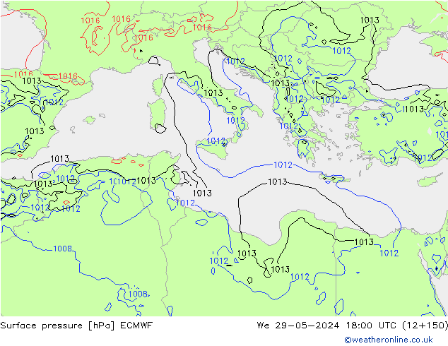 Surface pressure ECMWF We 29.05.2024 18 UTC