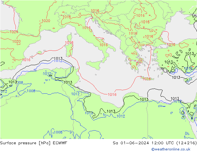 Bodendruck ECMWF Sa 01.06.2024 12 UTC