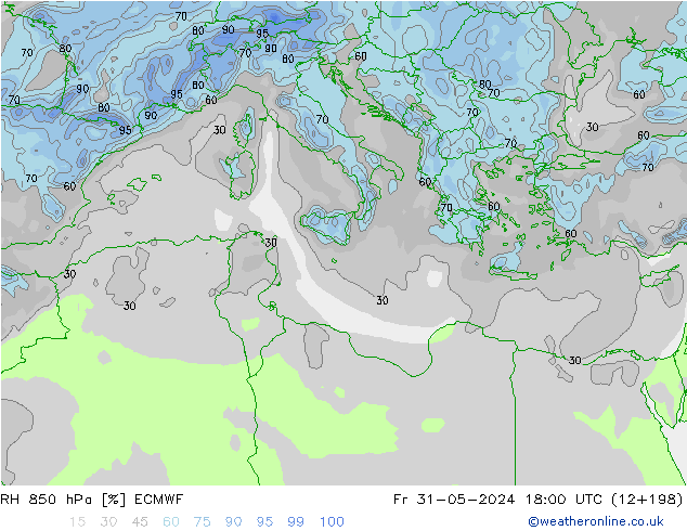 RH 850 hPa ECMWF Fr 31.05.2024 18 UTC