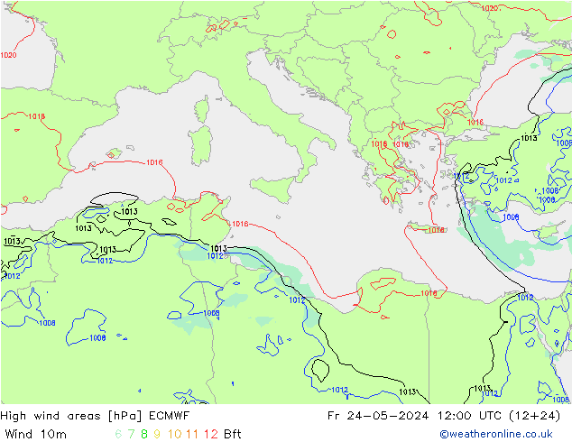 High wind areas ECMWF Pá 24.05.2024 12 UTC