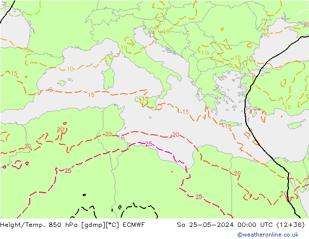 Height/Temp. 850 hPa ECMWF Sa 25.05.2024 00 UTC