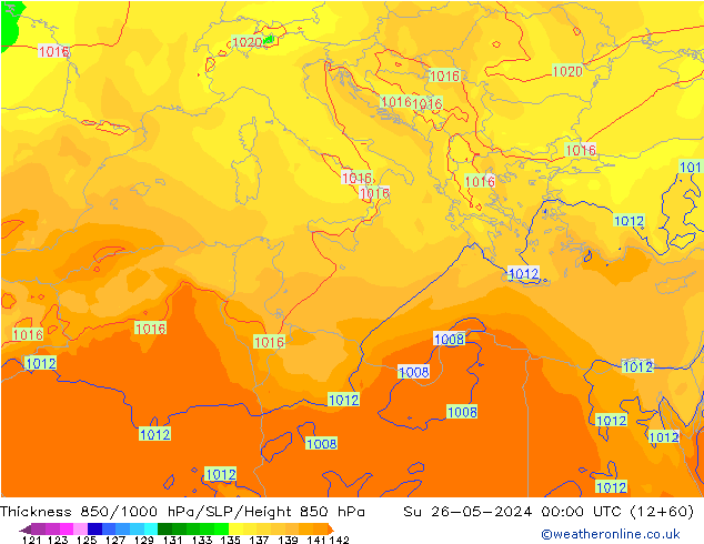 Thck 850-1000 hPa ECMWF Su 26.05.2024 00 UTC