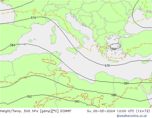 Z500/Rain (+SLP)/Z850 ECMWF  26.05.2024 12 UTC