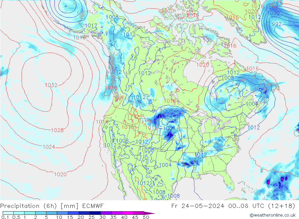 Precipitation (6h) ECMWF Fr 24.05.2024 06 UTC