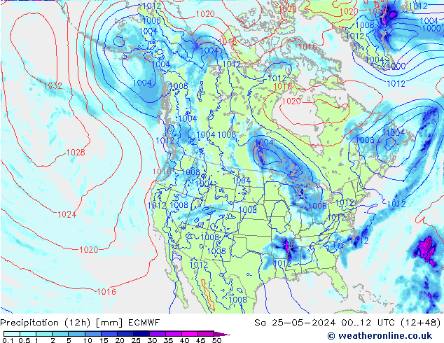 Precipitation (12h) ECMWF Sa 25.05.2024 12 UTC