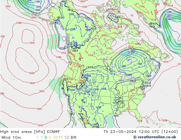 High wind areas ECMWF  23.05.2024 12 UTC