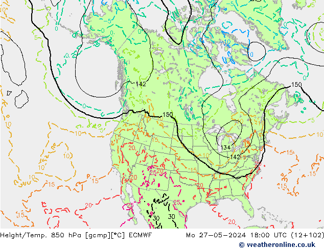 Z500/Rain (+SLP)/Z850 ECMWF pon. 27.05.2024 18 UTC
