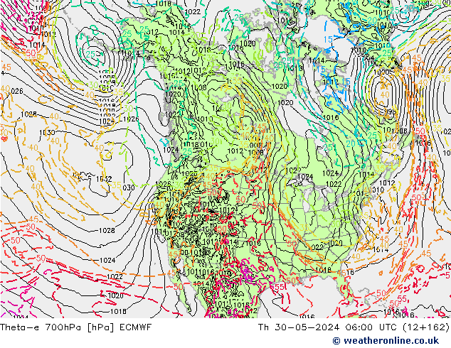 Theta-e 700hPa ECMWF Th 30.05.2024 06 UTC