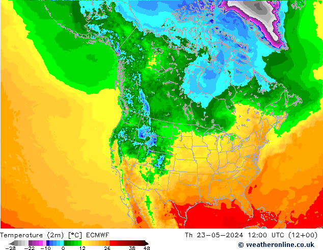 карта температуры ECMWF чт 23.05.2024 12 UTC