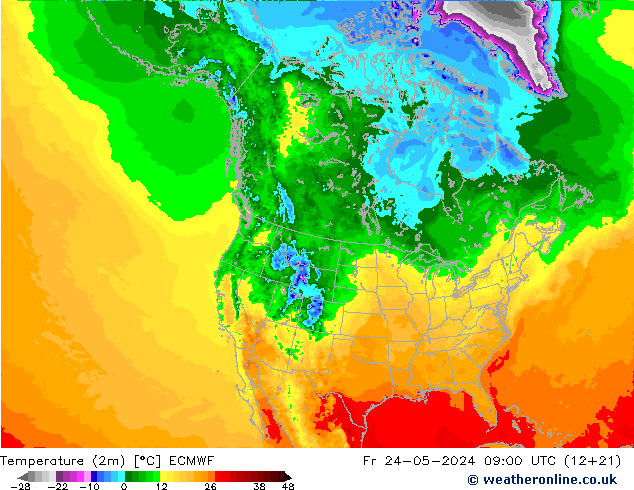 Temperaturkarte (2m) ECMWF Fr 24.05.2024 09 UTC